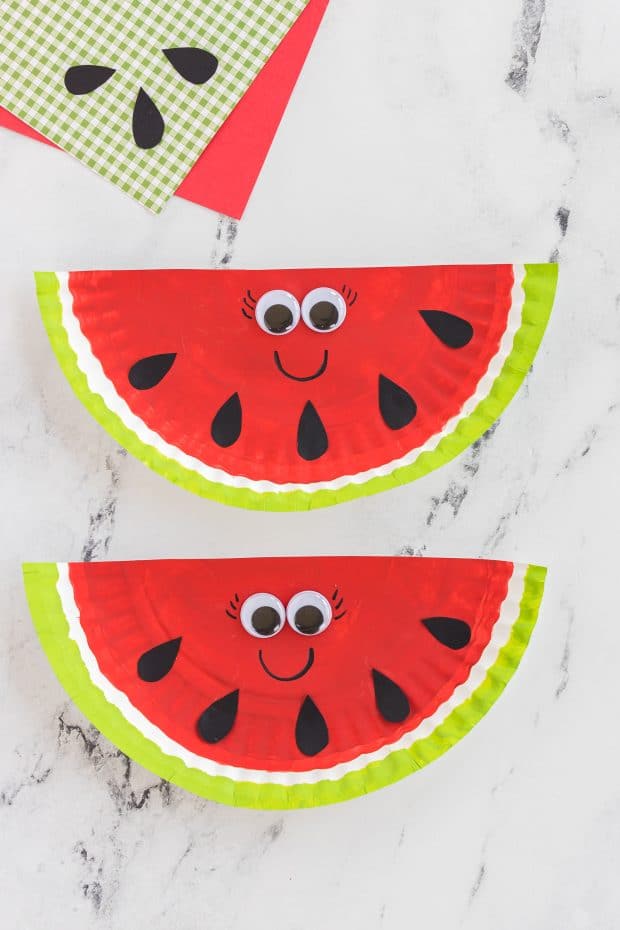 This Paper Plate Watermelon Craft is a fun fruity summer activity the kids will enjoy making!