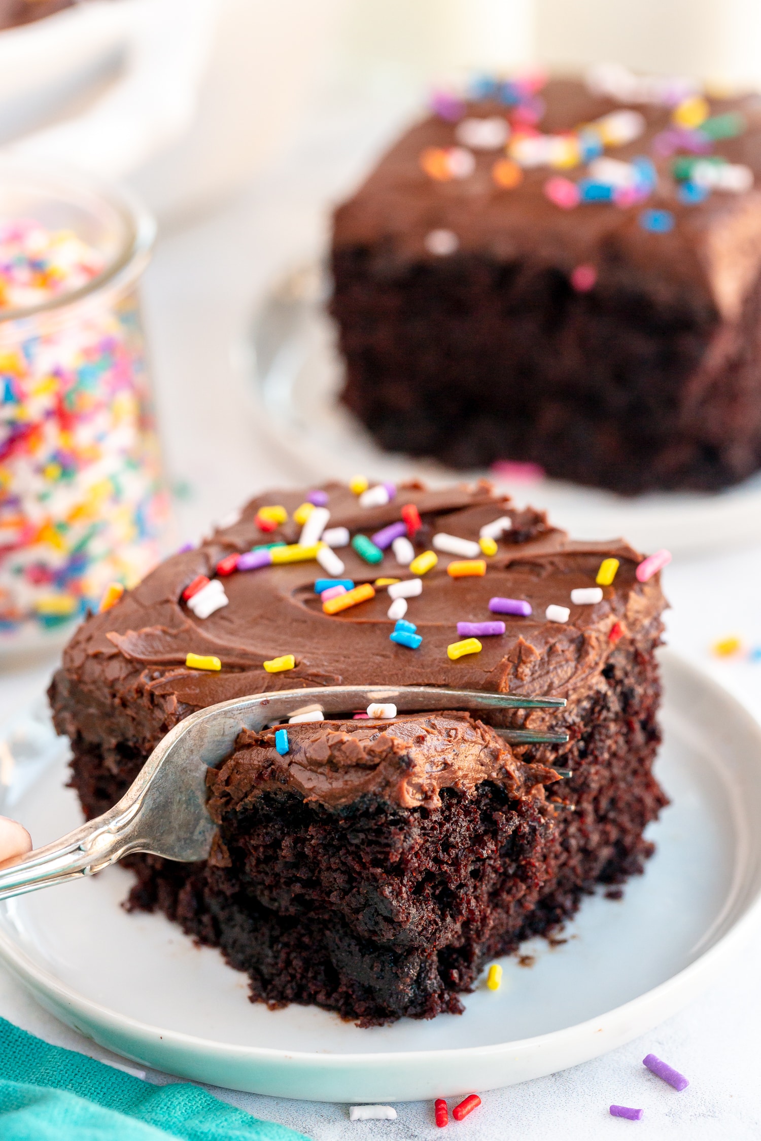 Homemade Chocolate Cake - fork into cake