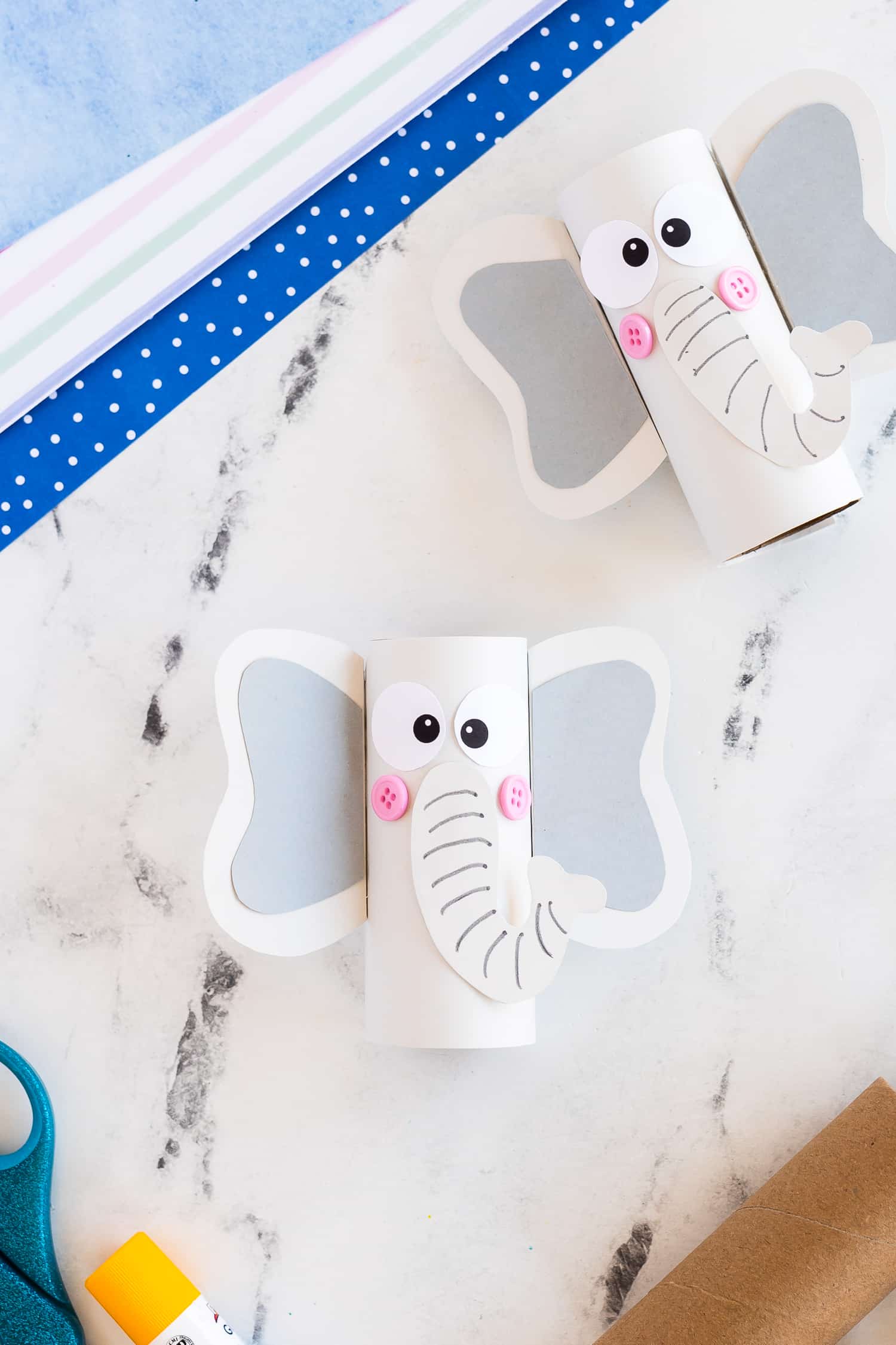 Two Paper Roll Elephants on counter