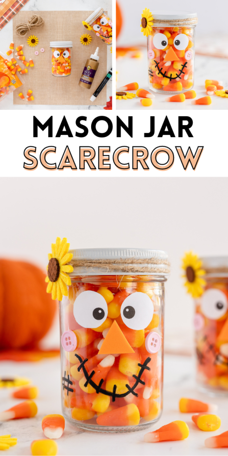 A Mason Jar Scarecrow Candy Jar craft for kids that's simple to create and makes a wonderful fall gift for family or friends!