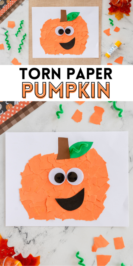 A fun torn paper pumpkin craft that kids are sure to love creating this fall season at home or in the classroom.