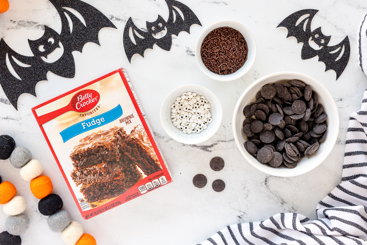 supplies needed to make brownie bats on counter