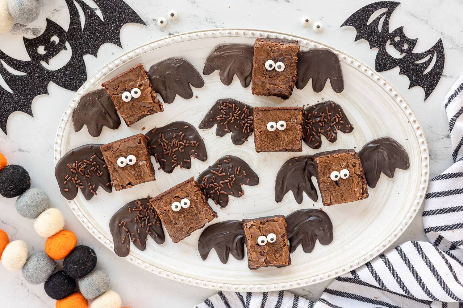 brownie bats on white platter