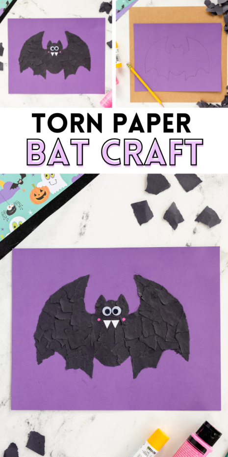 This Torn Paper Bat is a simple and easy Halloween paper mosaic craft. Little hands will love making this friendly bat.This Torn Paper Bat is a simple and easy Halloween paper mosaic craft. Little hands will love making this friendly bat.