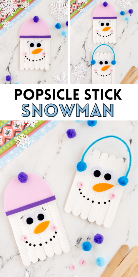 A simple and fun popsicle stick snowman craft perfect for little fingers. It makes for a great winter activity during a snowy afternoon.