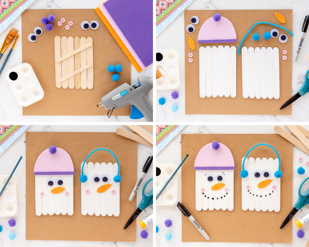 Popsicle Stick Snowman Craft process pics