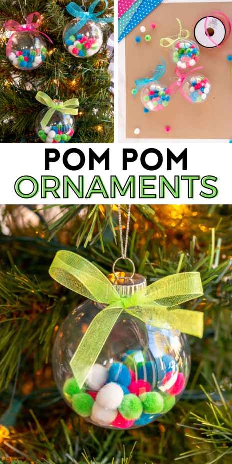 Simple pom pom ornaments that kids of all ages can create just in time for the Christmas holiday. There are only 3 simple steps.