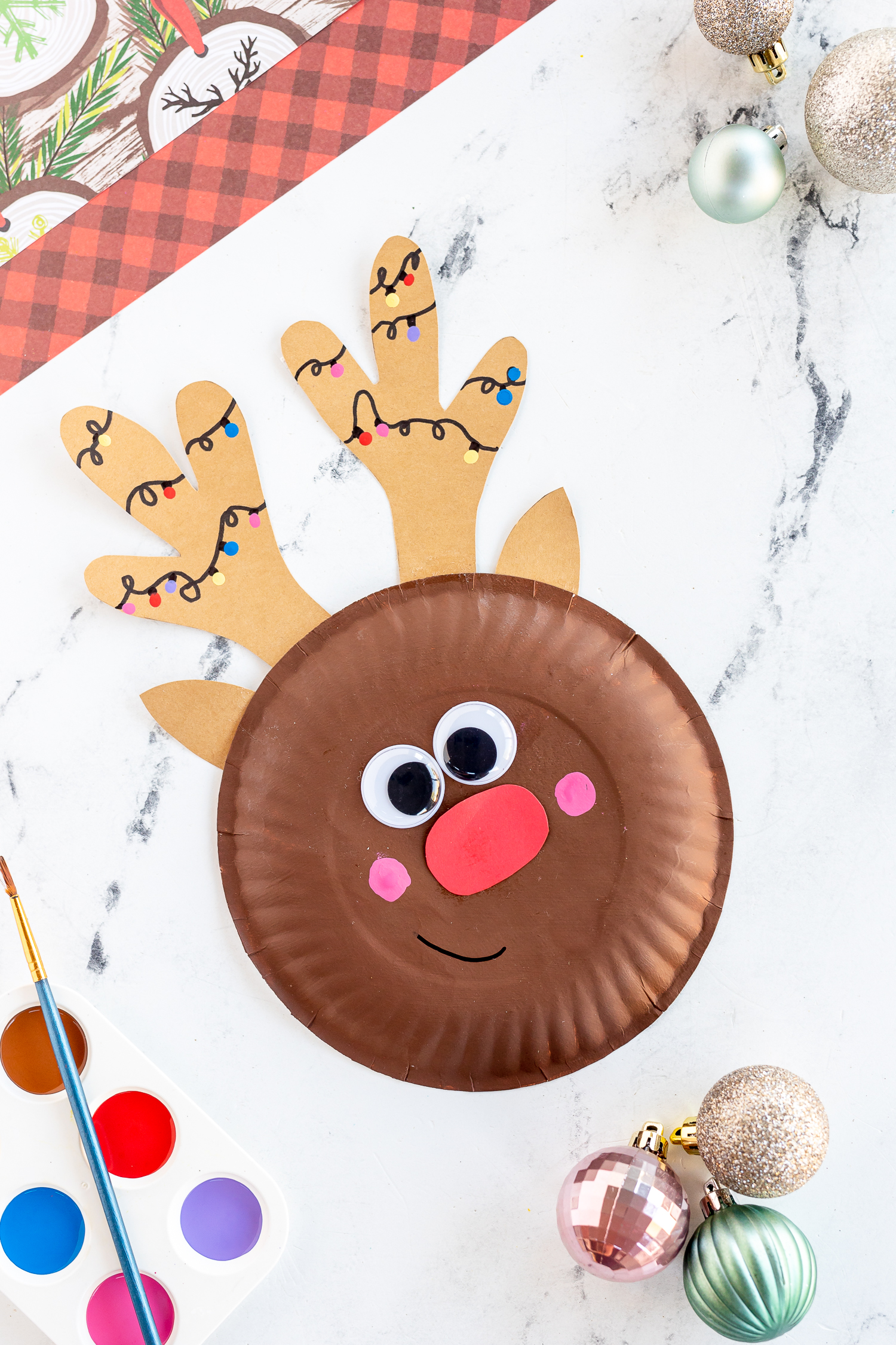 Paper Plate Reindeer on counter