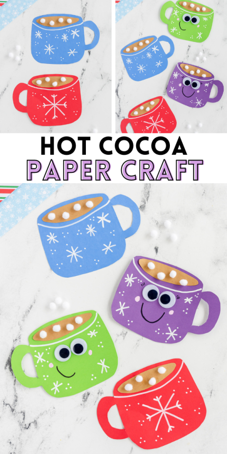 A simple and fun hot cocoa craft to add to your list of winter crafts for kids! Googly eyes and mini pom poms makes this an extra sweet craft to keep the kids busy!