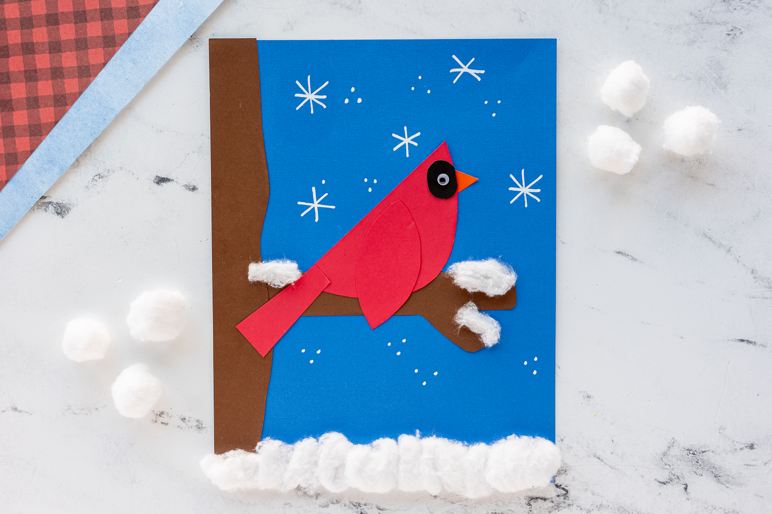 winter cardinal craft on craft counter