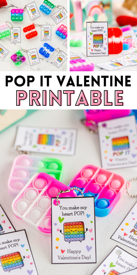 These free printable Valentine's Day tags go perfect with some of the most popular Pop It fidget toys! Great to pass out to friends as a non-candy valentine!
