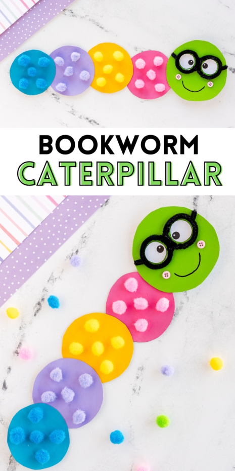 A fun and simple bookworm caterpillar craft to celebrate reading with kids in elementary school as they learn to love reading.