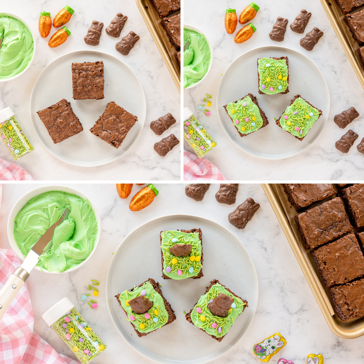 brownies with green icing on them