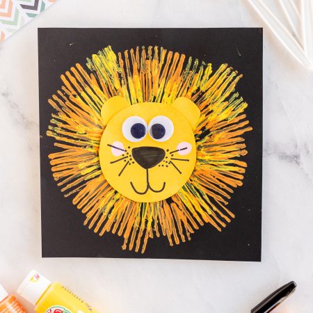 Fun fork painted lion crafts for kids - face of lion