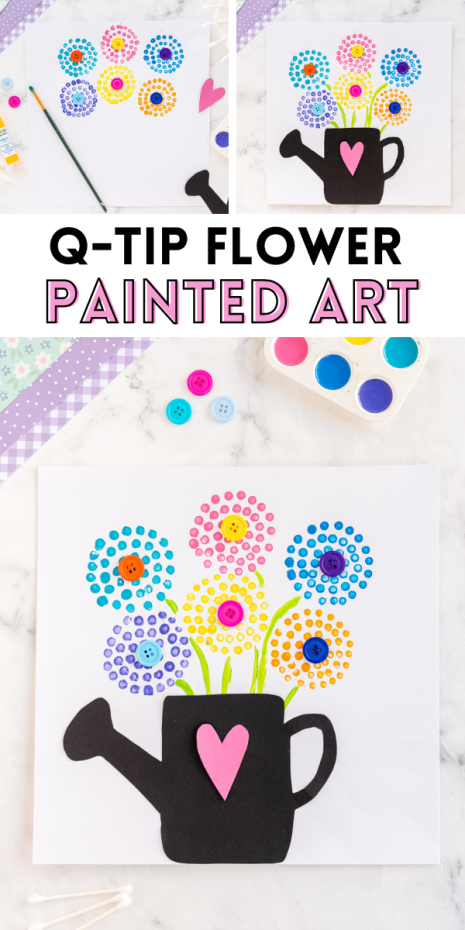 Create these simple Q-Tip Flowers this spring and summer season using fun materials like buttons, q-tips, paint and paper!
