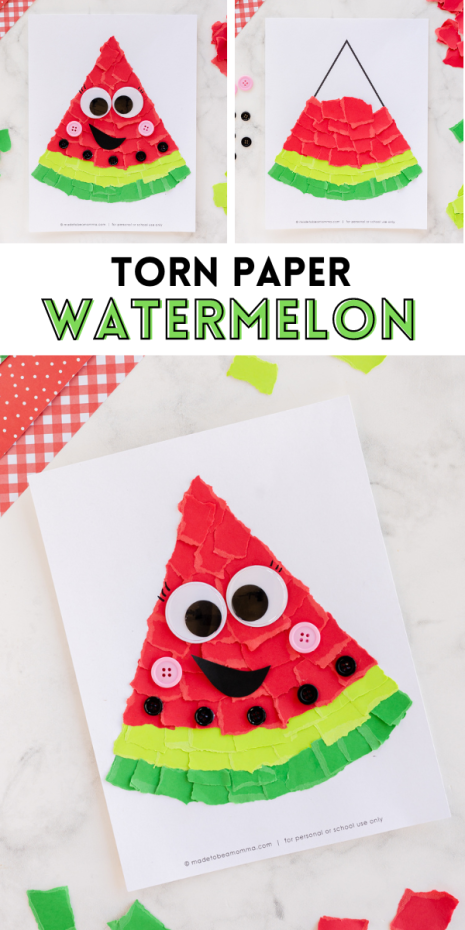 Get ready for summer with this fun and easy Torn Paper Watermelon Craft! You need minimal supplies and under 30 minutes to make this cheerful watermelon art.