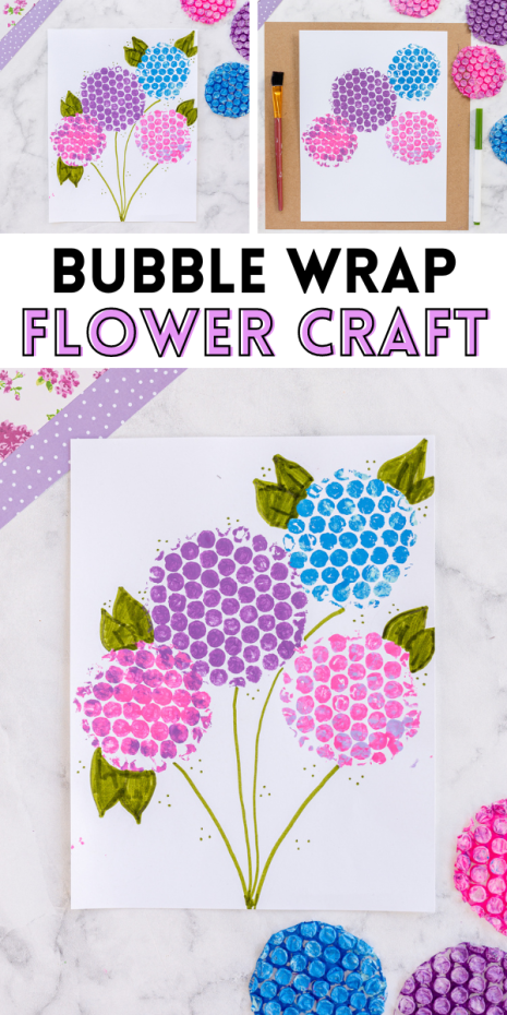 These bubble wrap flowers are simple to make for cards or keepsakes for loved ones in the warm springtime weather this year.