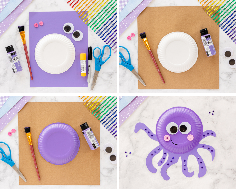 octopus paper plate craft process collage