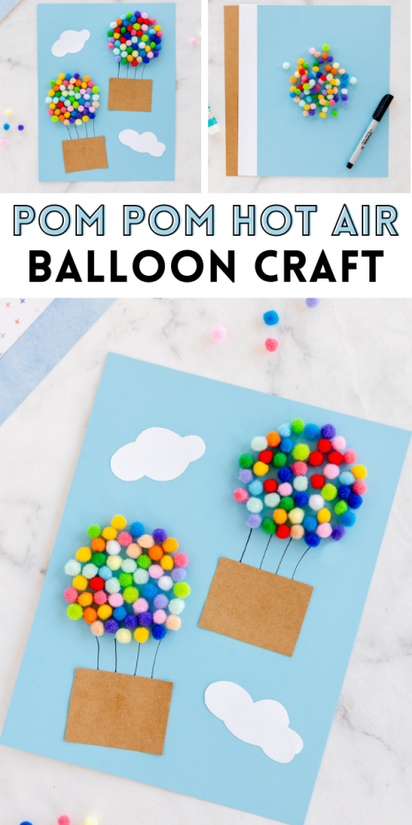 Elevate your crafting game with our adorable Pom Pom Hot Air Balloon craft. Whether you are looking for a simple whimsical craft or a rainy day activity, this craft is a colorful creation the kids will enjoy!