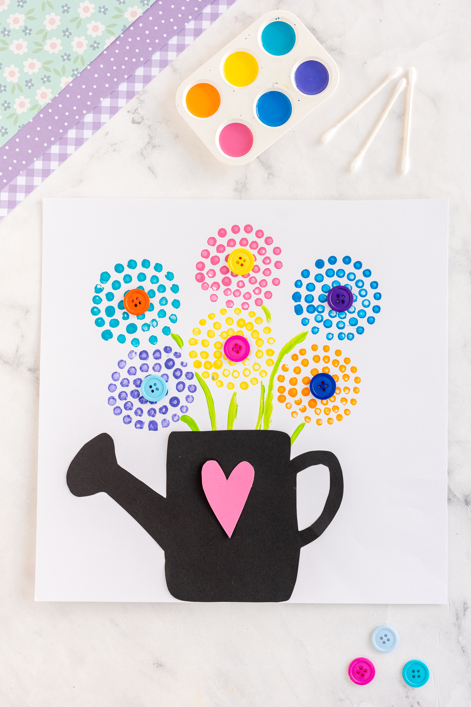 Q-Tip Flower Watering Can Painted Art