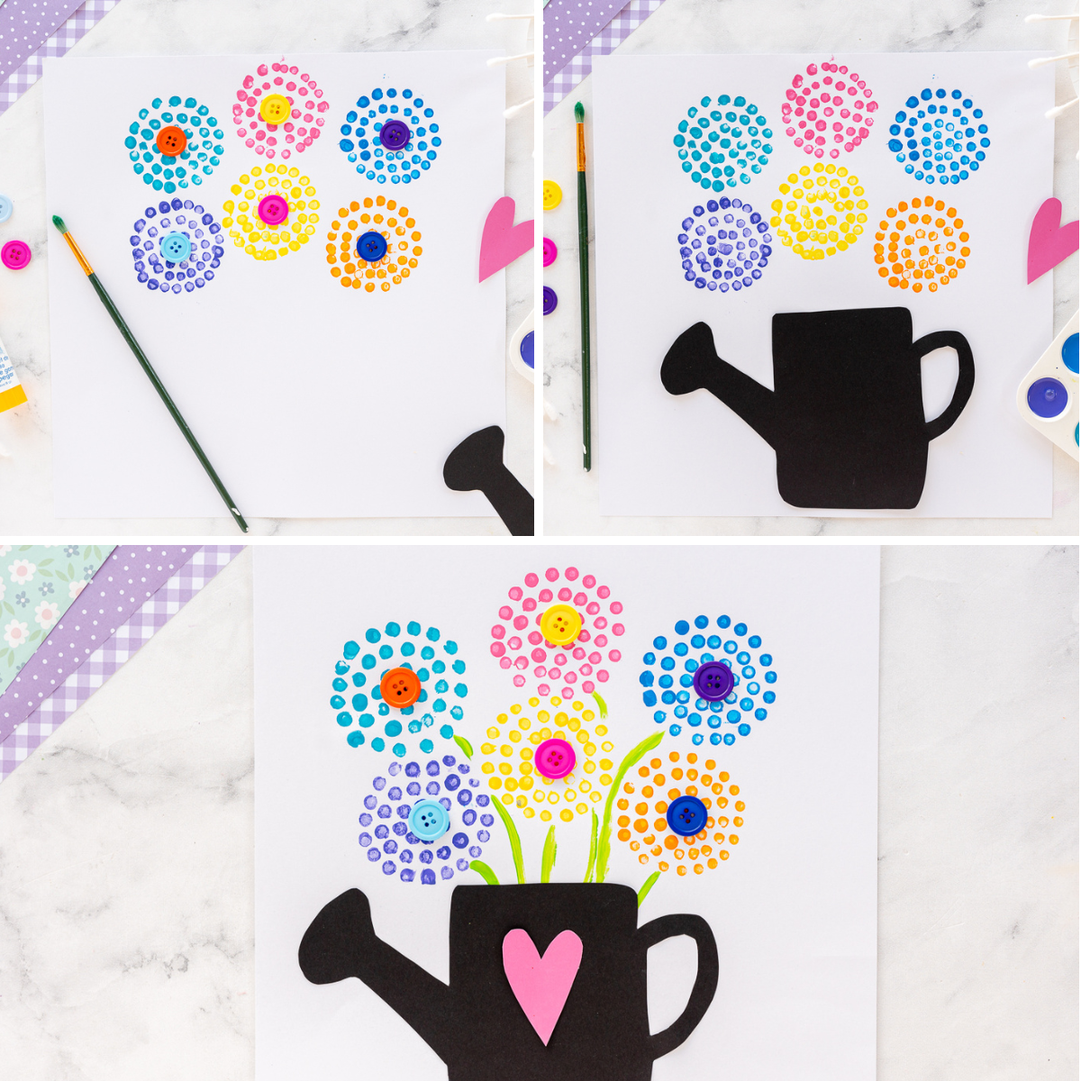 watering can qtip  flowers process pictures