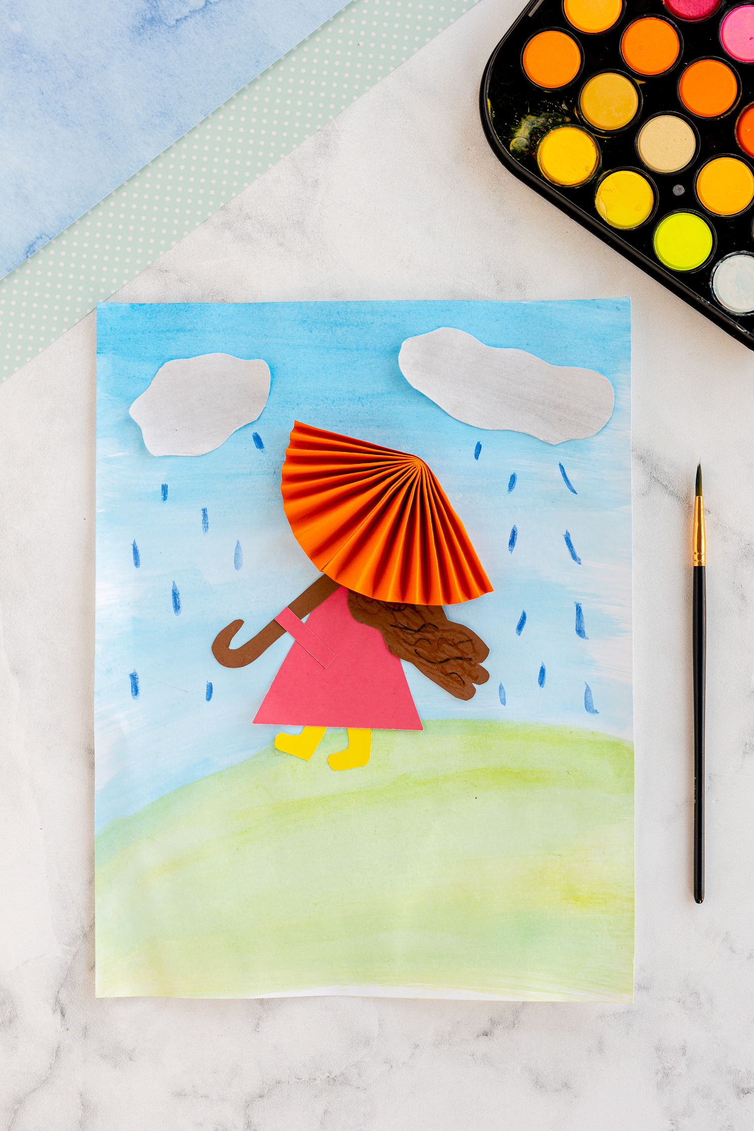 rainy day paper craft - girl with umbrella