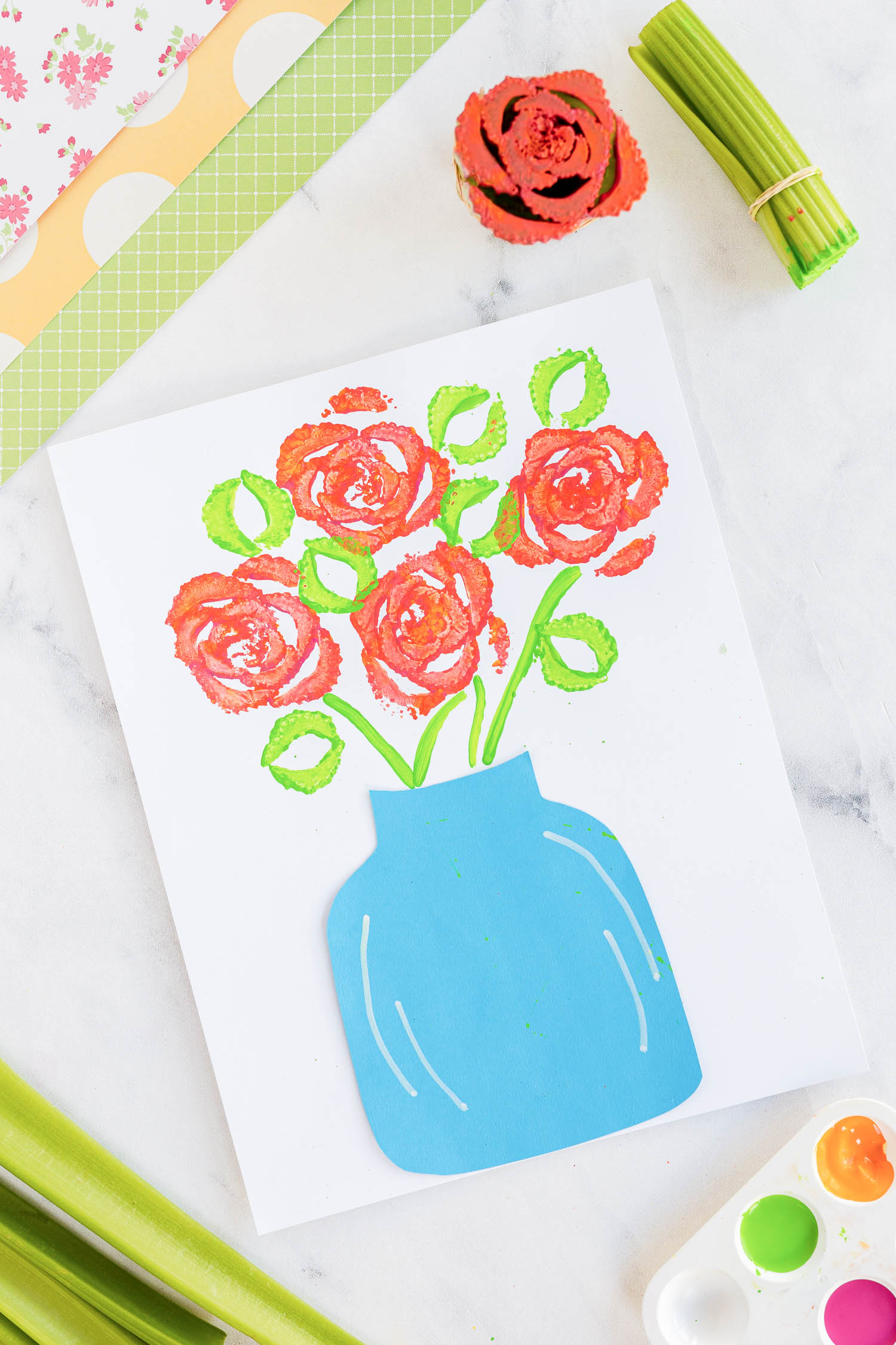  These Celery Stamped Flowers are super simple to create using paint and celery sticks! It's a fun activity using  a new medium to paint pretty flowers!