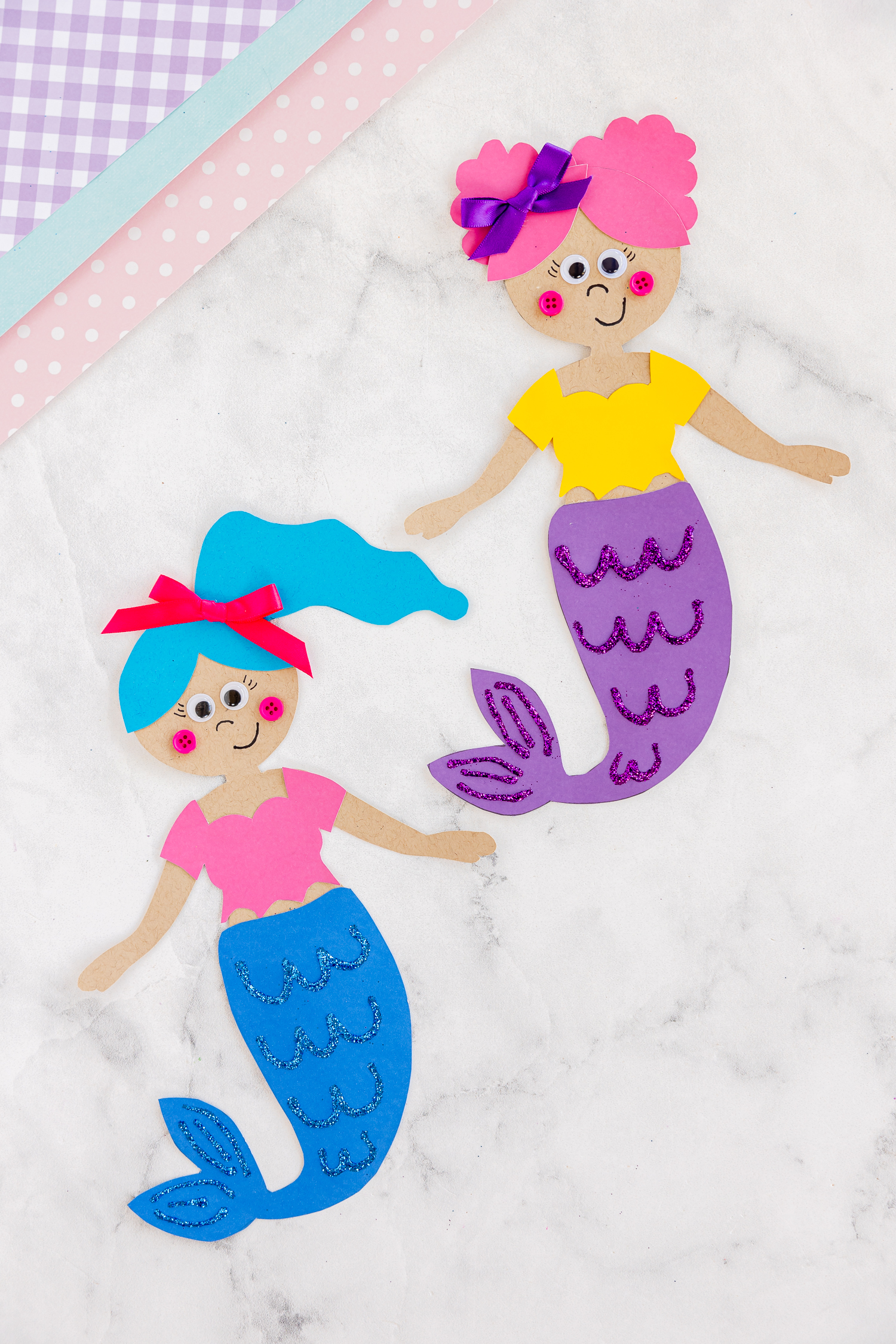 paper mermaid craft on craft counter