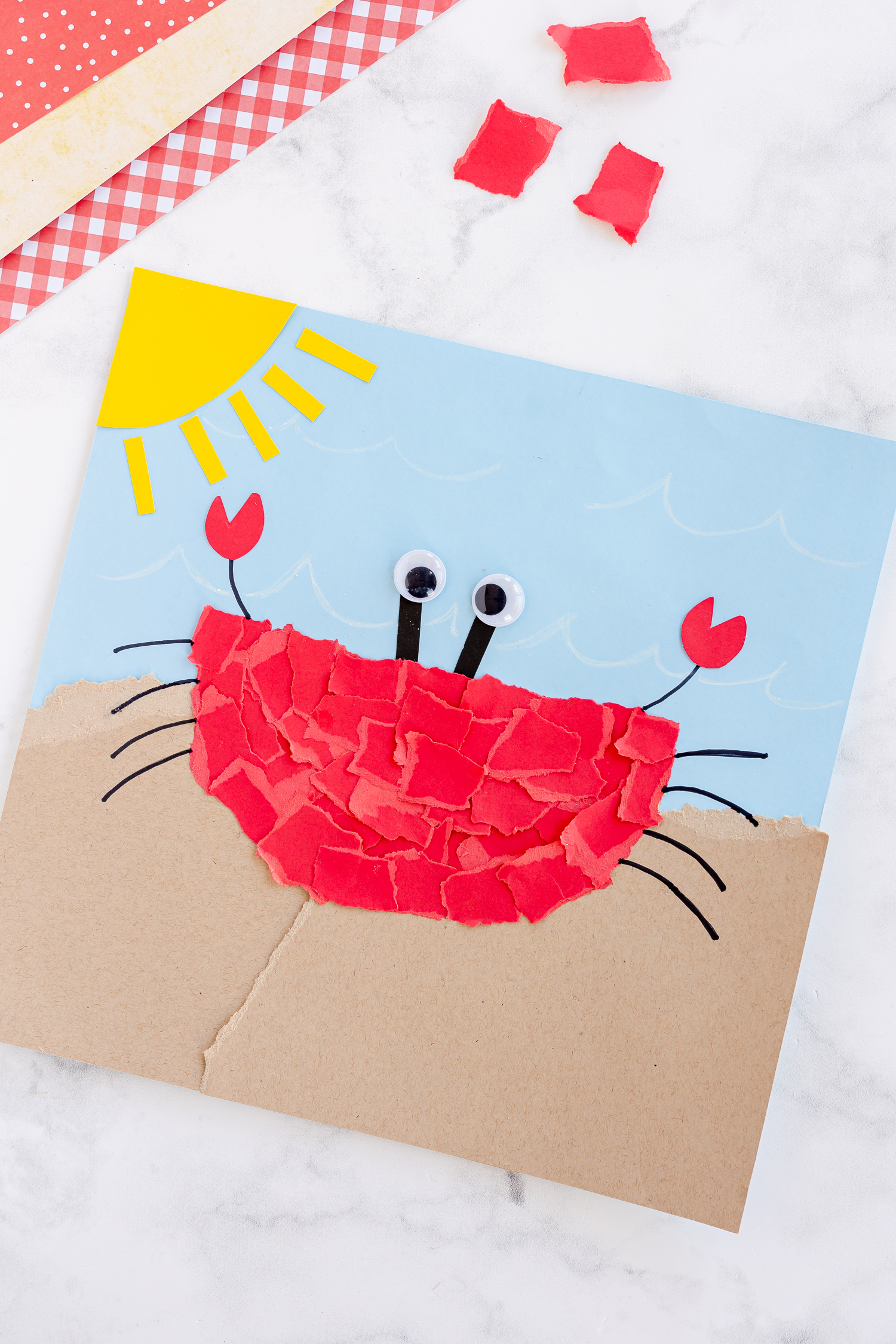 crab craft with torn paper pieces