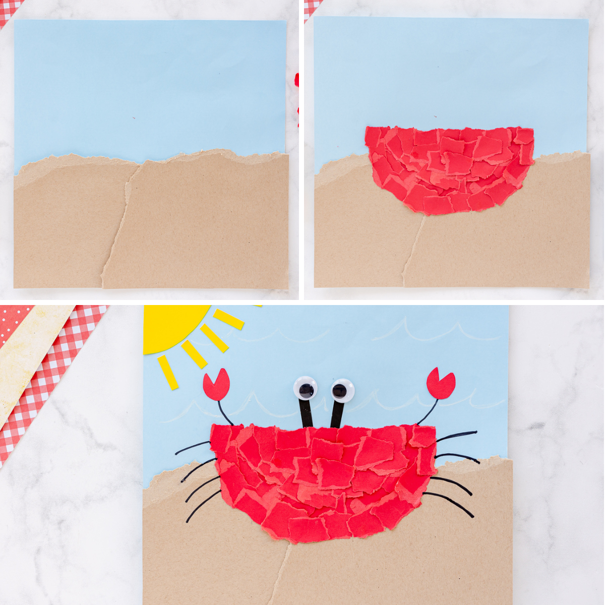 torn paper crab process images