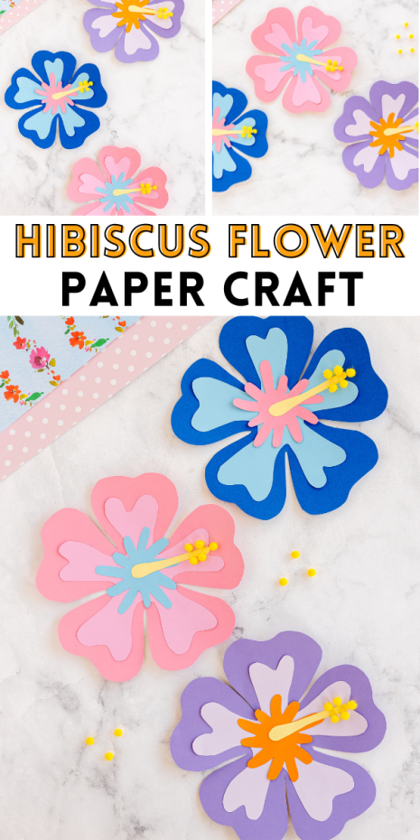 This Hibiscus Flower Craft is super easy to make and only requires a few materials! This pretty tropical flower is a fun floral craft to make with the kids!