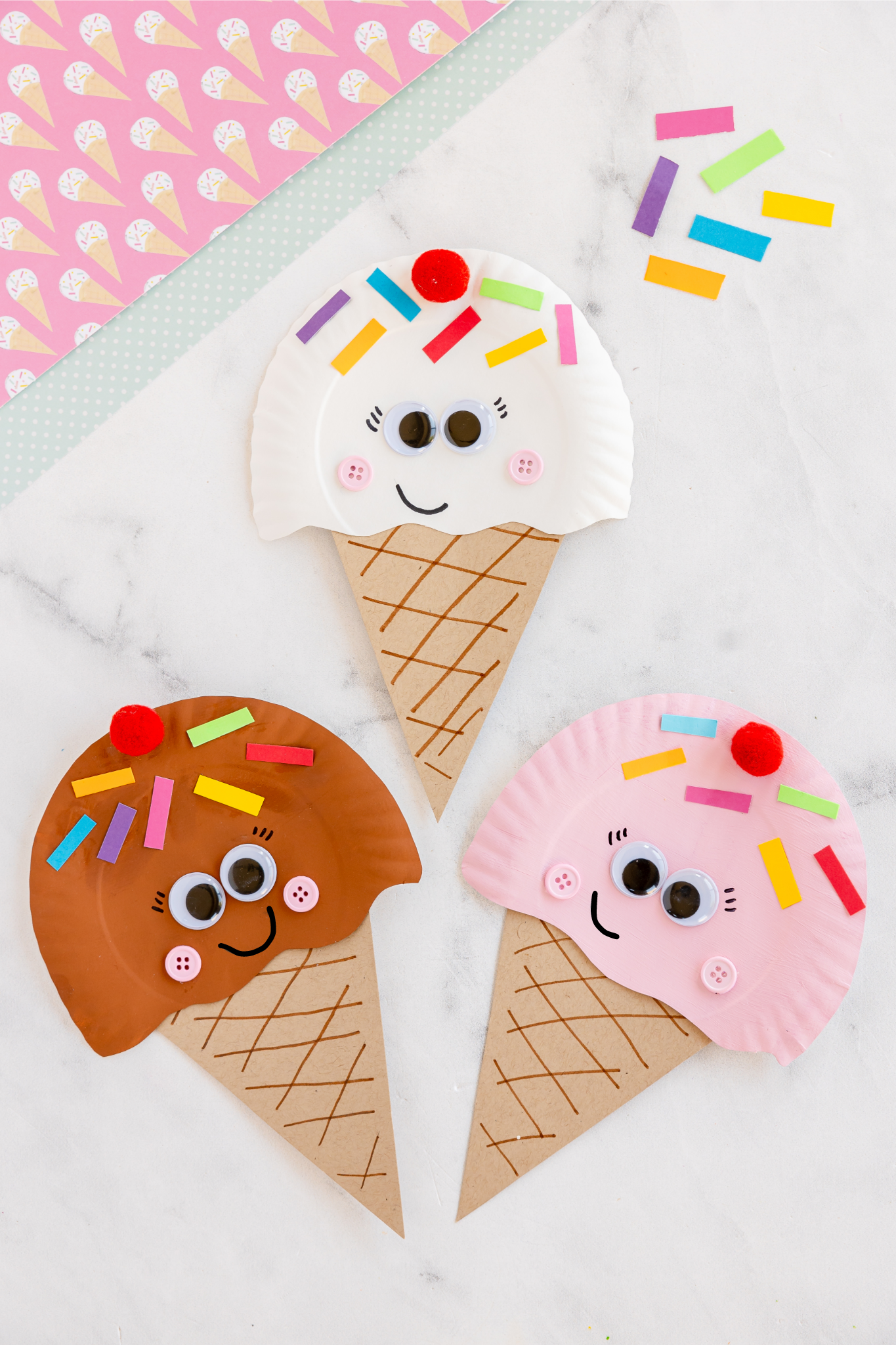 ice cream cones made with paper plates and construction paper