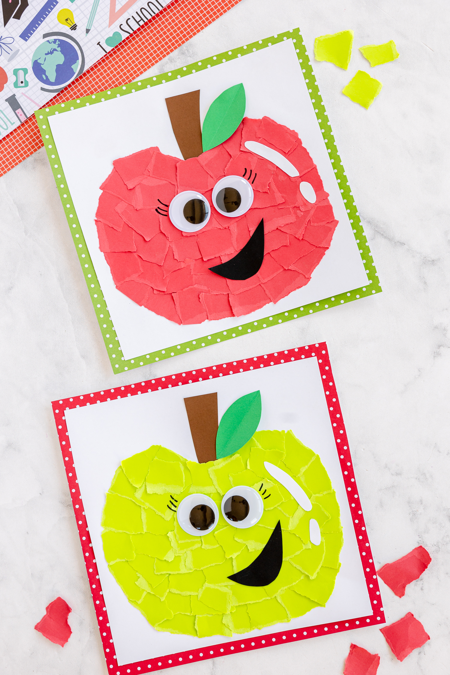apple craft using torn paper pieces