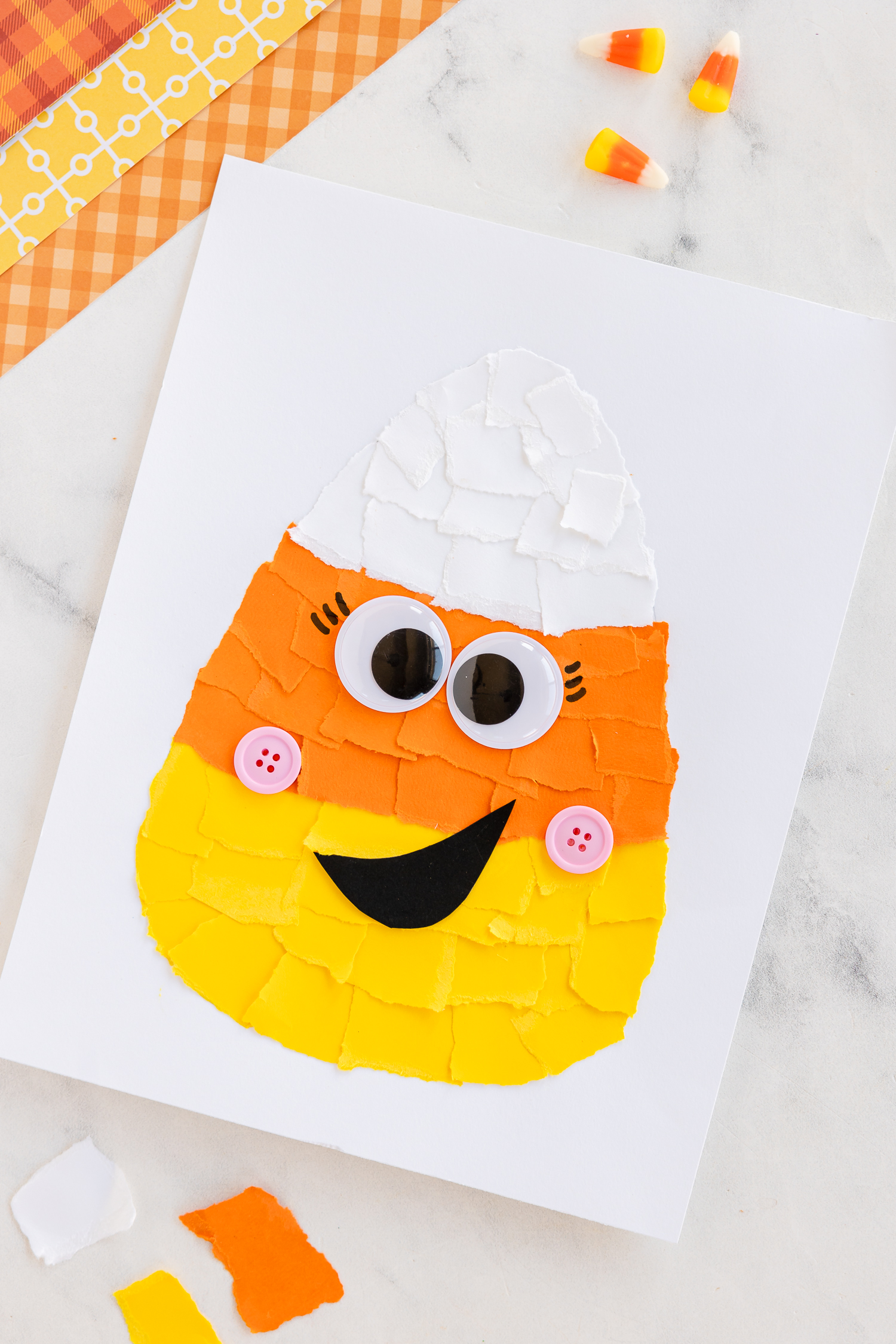 Easy Torn Paper Candy Corn Craft for Kids
