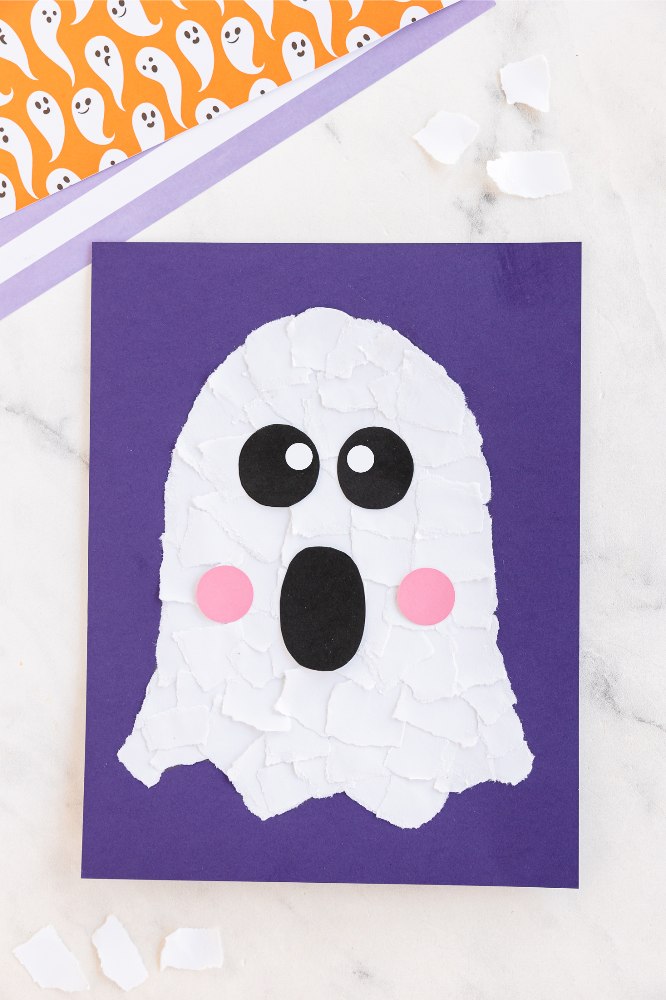 Torn Paper Ghost  finished  on craft counter