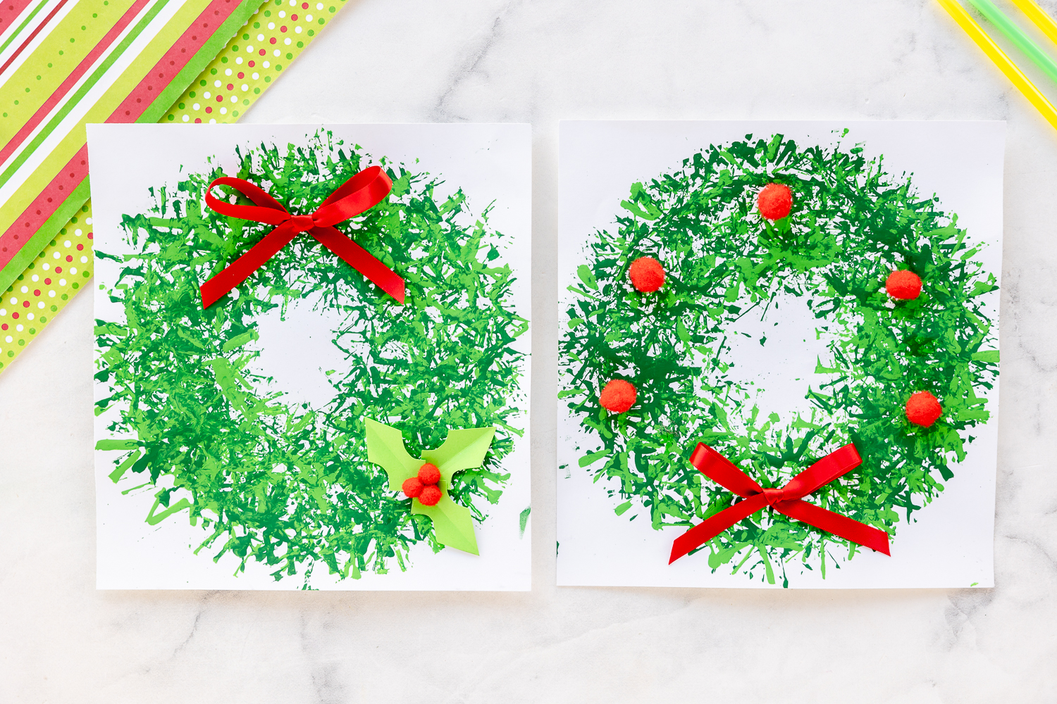 Easy Straw Painted Christmas Wreath for Kids to Make - Made To Be