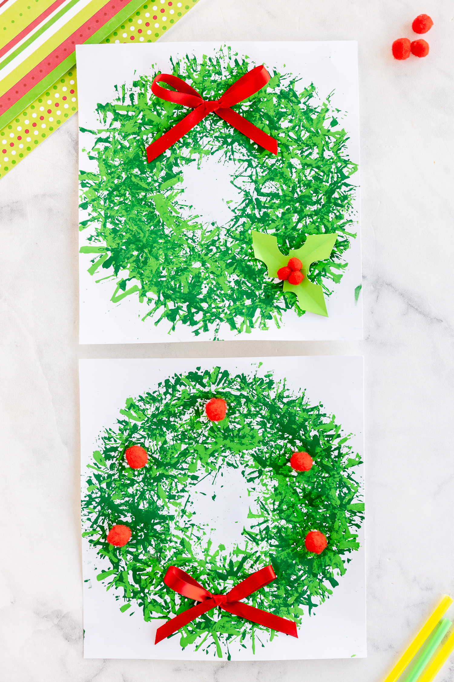 Easy Straw Painted Christmas Wreath for Kids to Make