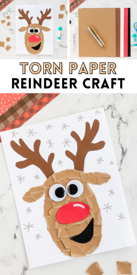 This Easy Torn Paper Reindeer Craft is such a fun Christmas craft for kids. All you need is some paper, googly eyes and a glue stick to make this festive reindeer. 