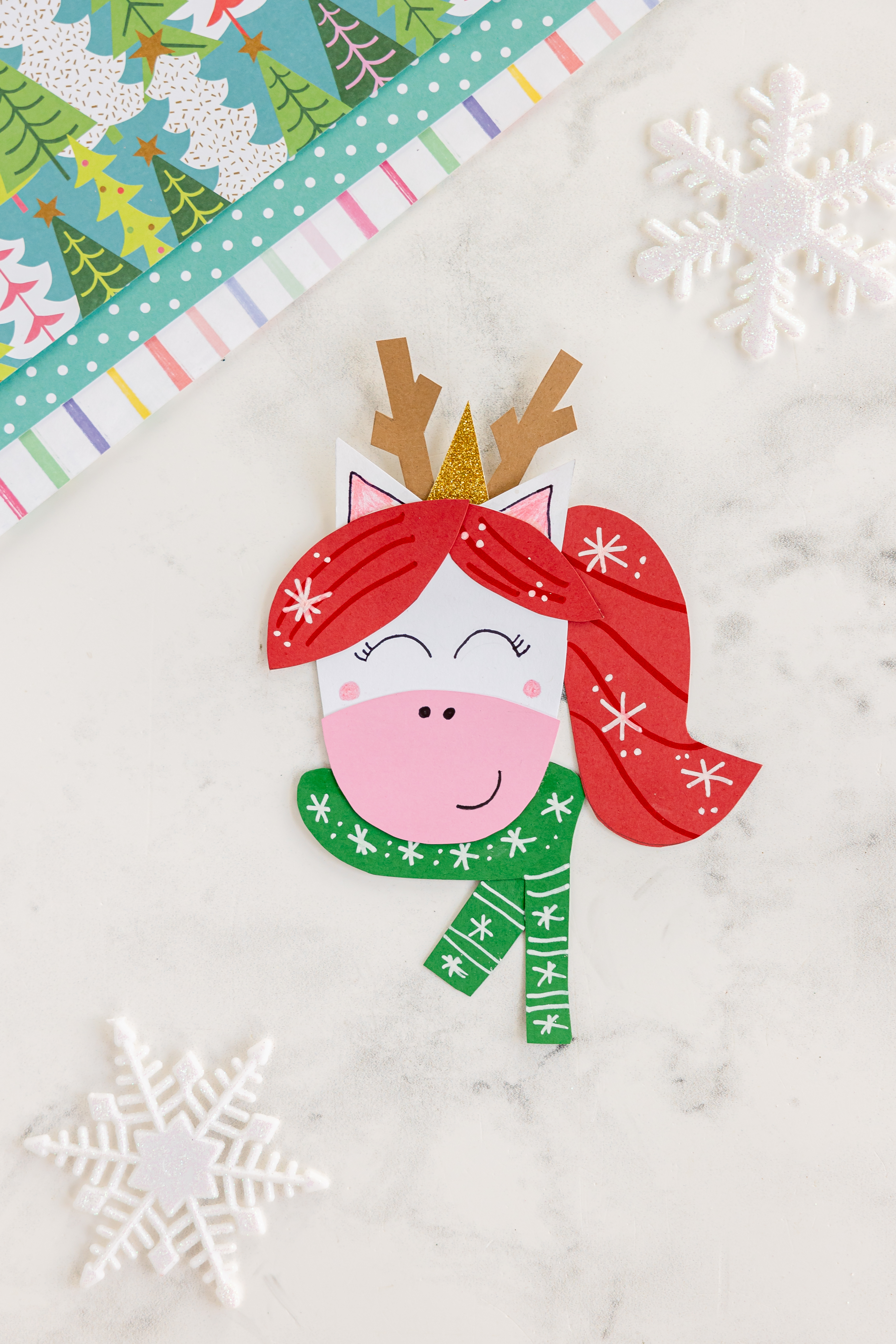 Christmas Unicorn Craft for Kids with Free Template