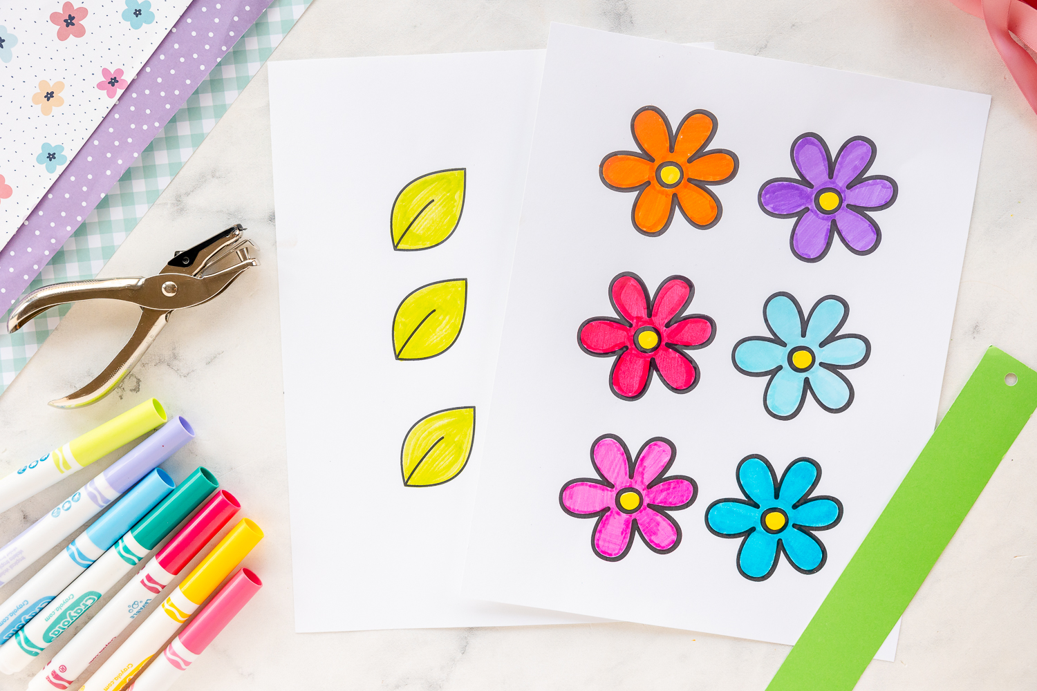 flower printable on counter with washable crayola markers