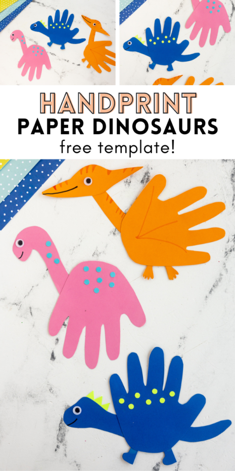 This Handprint Dinosaur Craft is a simple activity for kids of all ages! Grab some colorful paper, our free template and other basic craft supplies to create these friendly dinos!