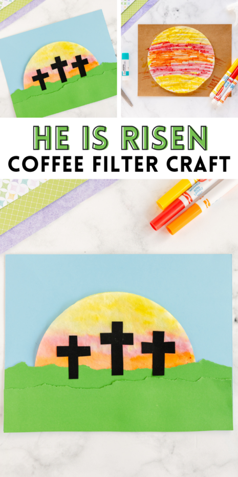 This "He is Risen" Coffee Filter Craft is not only easy to make but also a perfect activity to involve children in the true story of Easter. Great for at home lessons or for a Sunday School class.