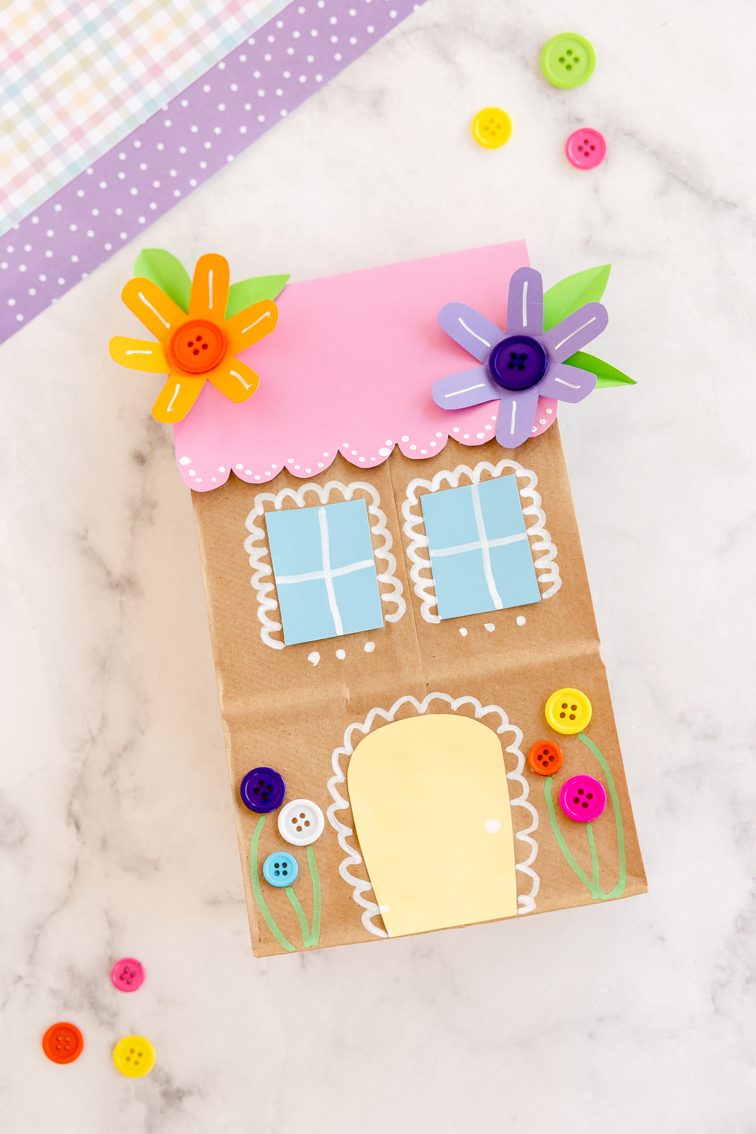 Paper Bag Fairy house on craft counter