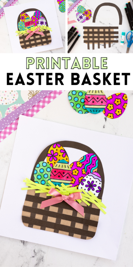 This Easter Basket Craft is such a fun coloring craft for kids of all ages! Color your printable Easter eggs, or design your own, and then add them to handmade paper basket for a fun Easter activity.
