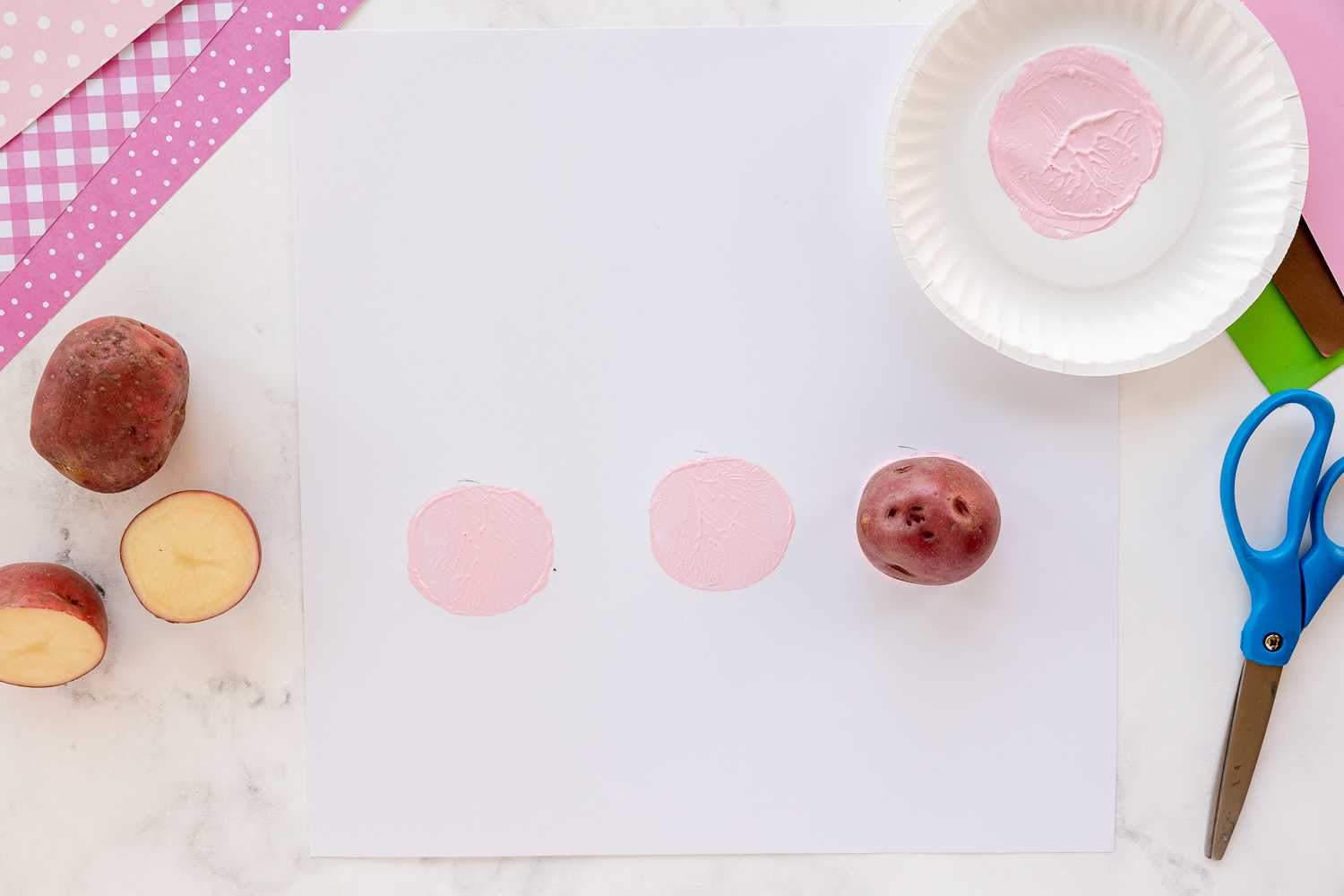 pink stamped circles from potato