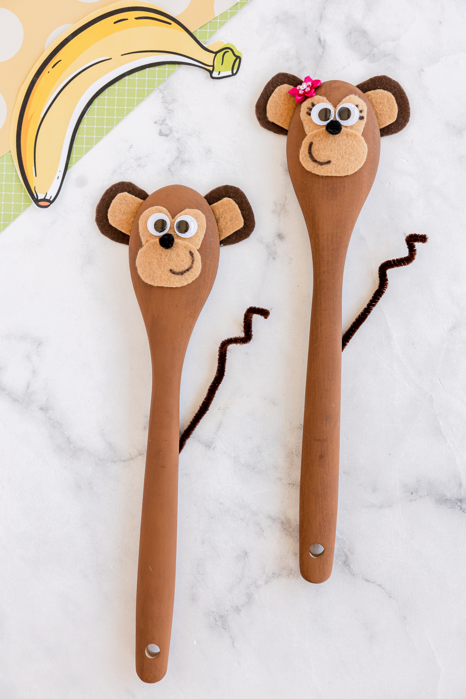 wooden spoons made into monkeys