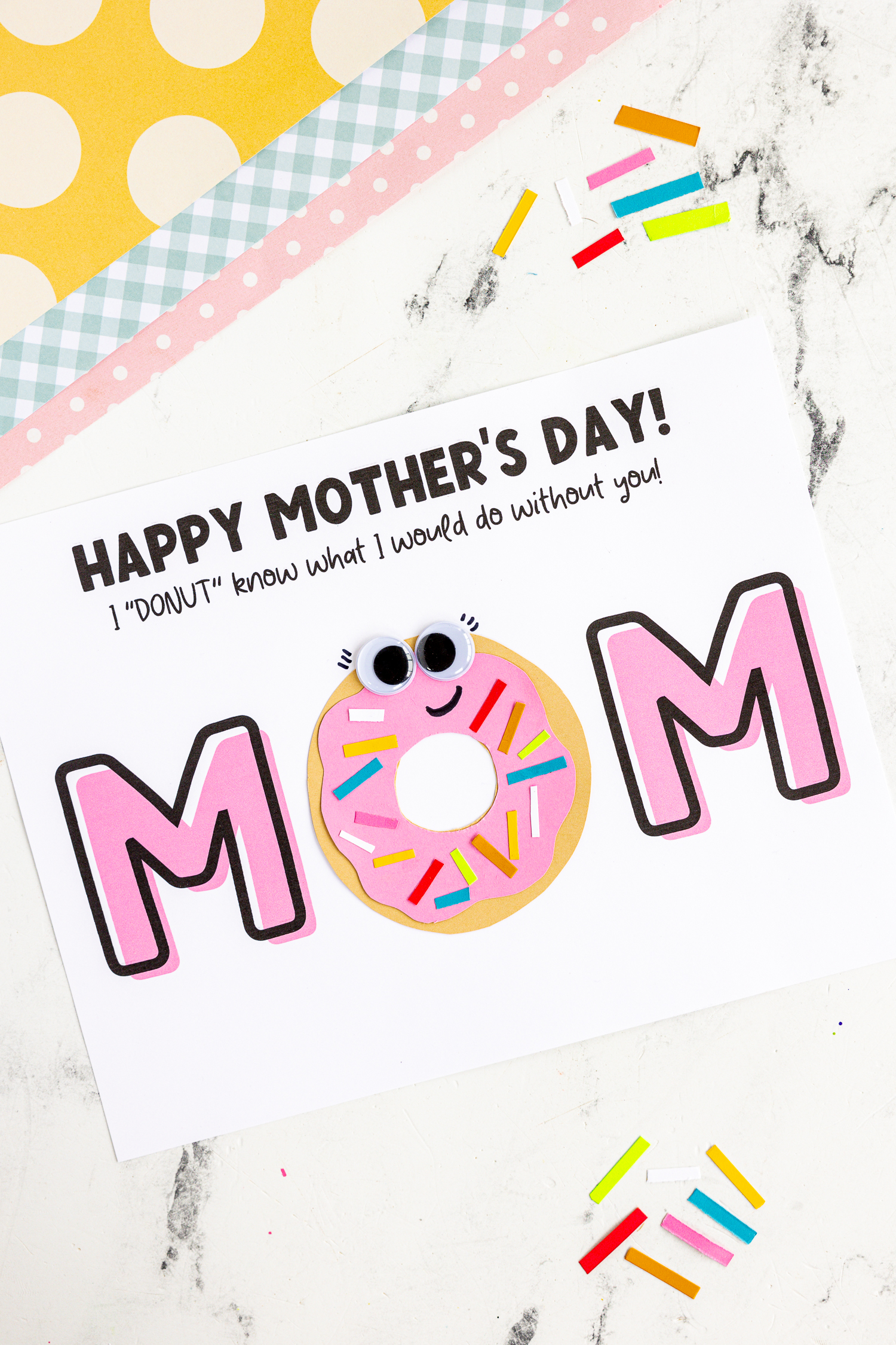mothers day card with paper sprinkles nearby