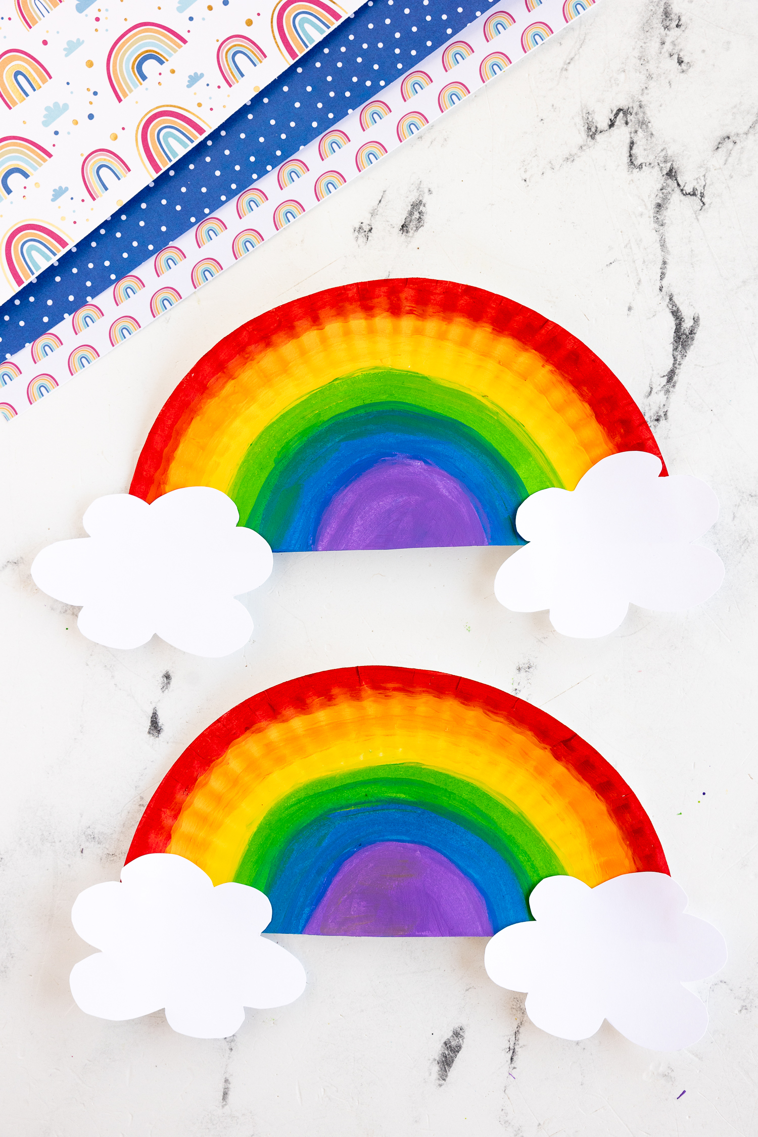 finished painted paper plate rainbows