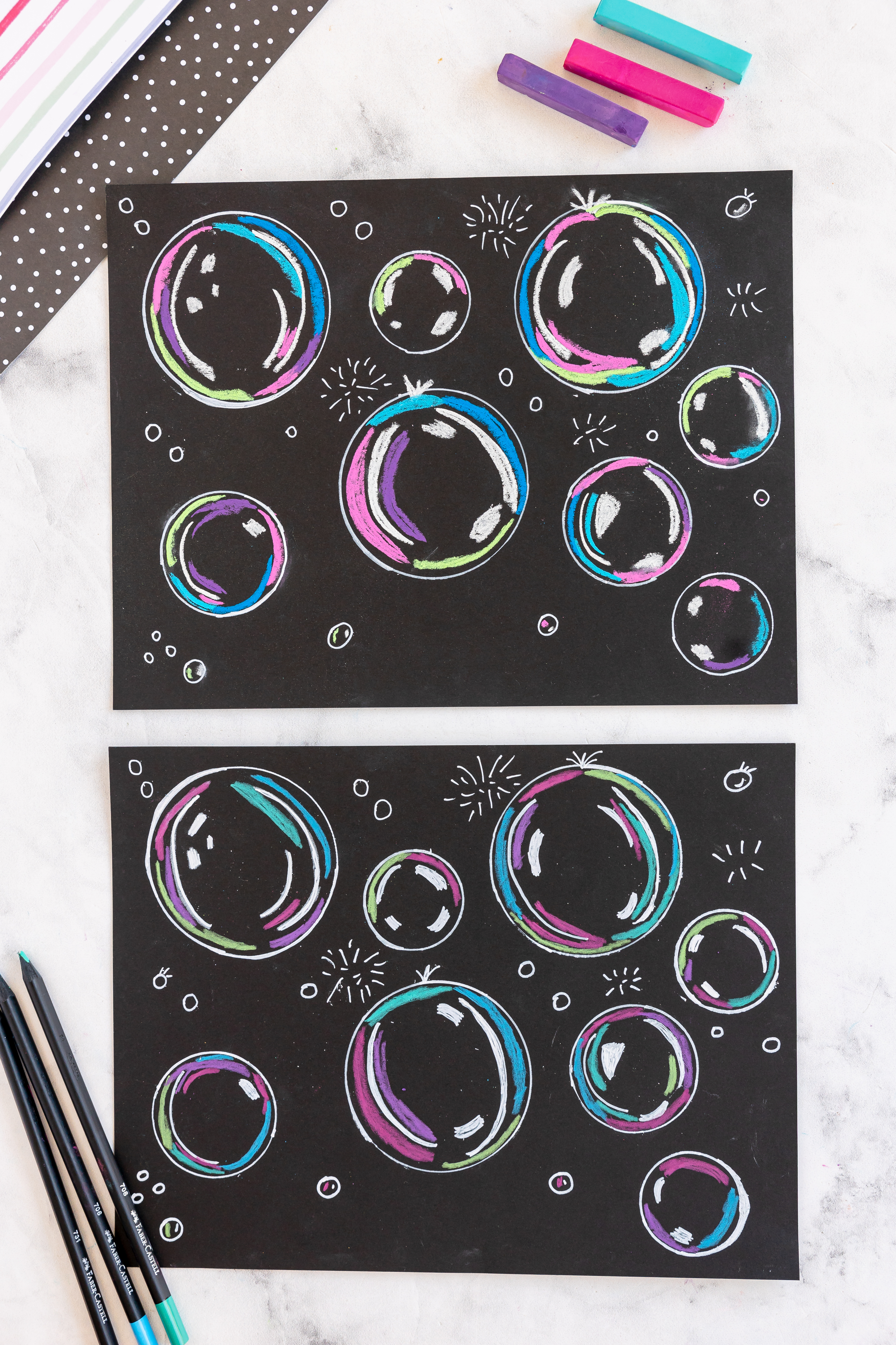 Bubble Art for Kids using oil pastels or colored pencils to add pops of color!