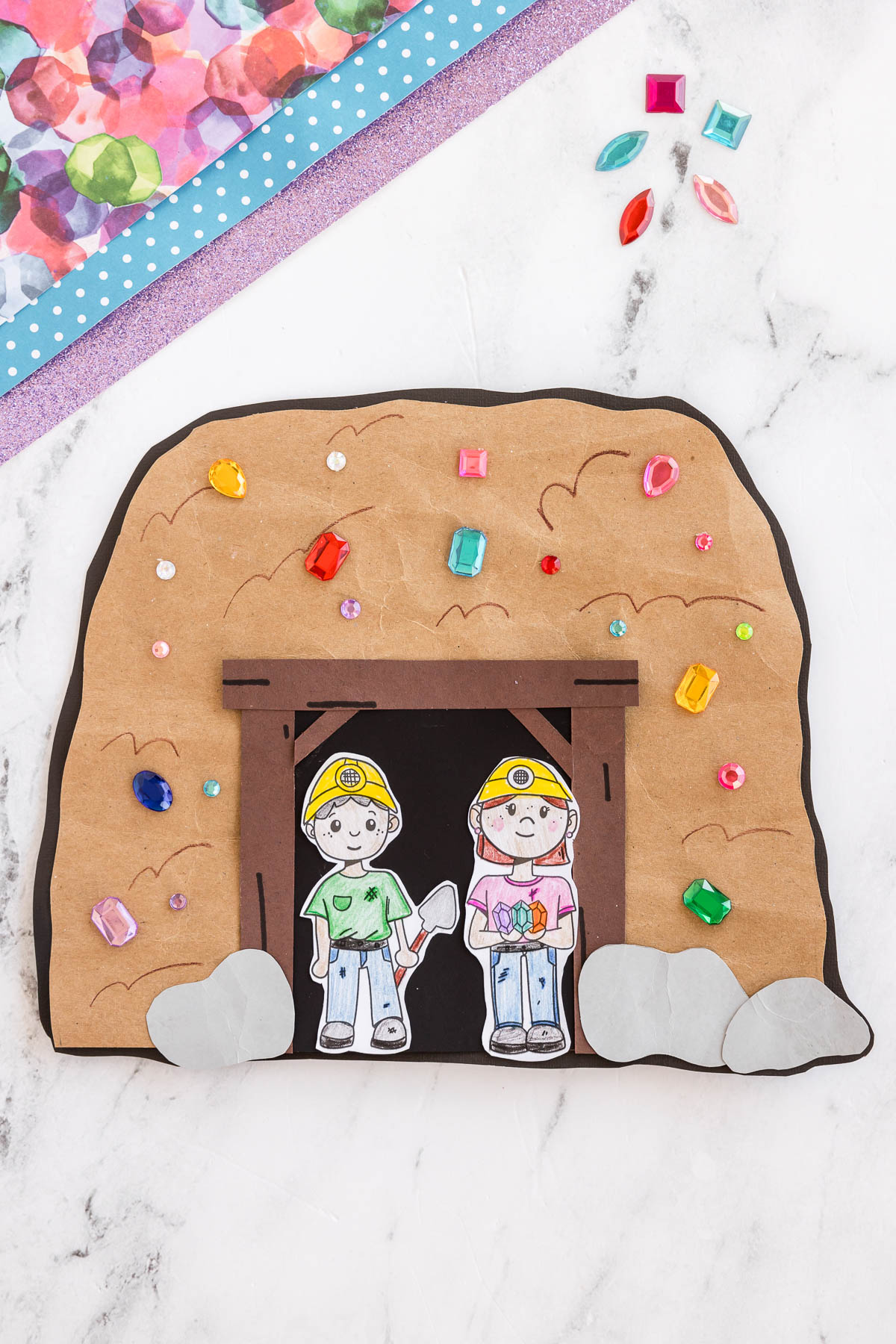 Gem cave mining craft activity for preschool and elementary kids
